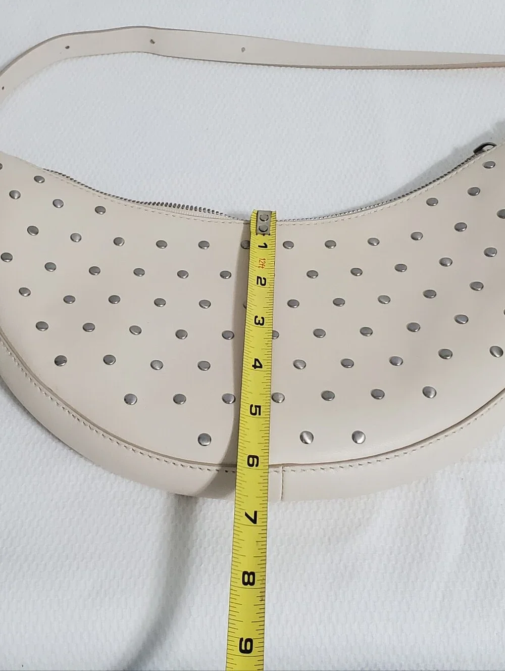 Madewell Ecru Studded Leather Crescent Small Crossbody Bag
